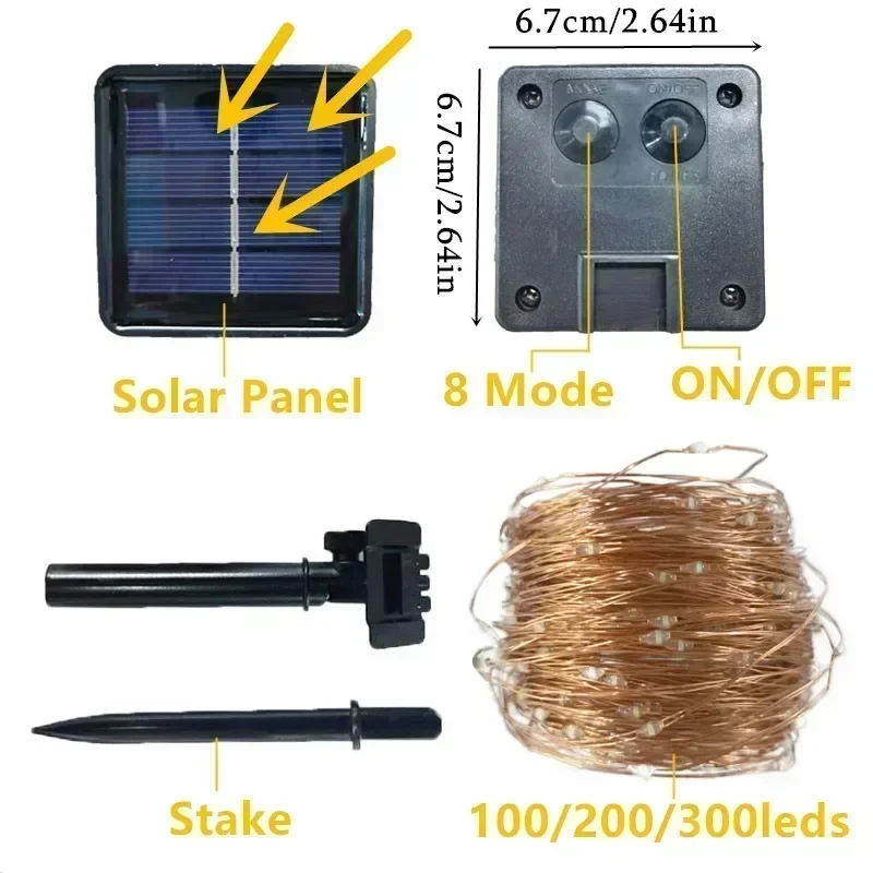 2 Pack Solar Fairy Lights 300LED Solar String Lights Outdoor Waterproof 8 Modes Copper Wire Twinkle Light