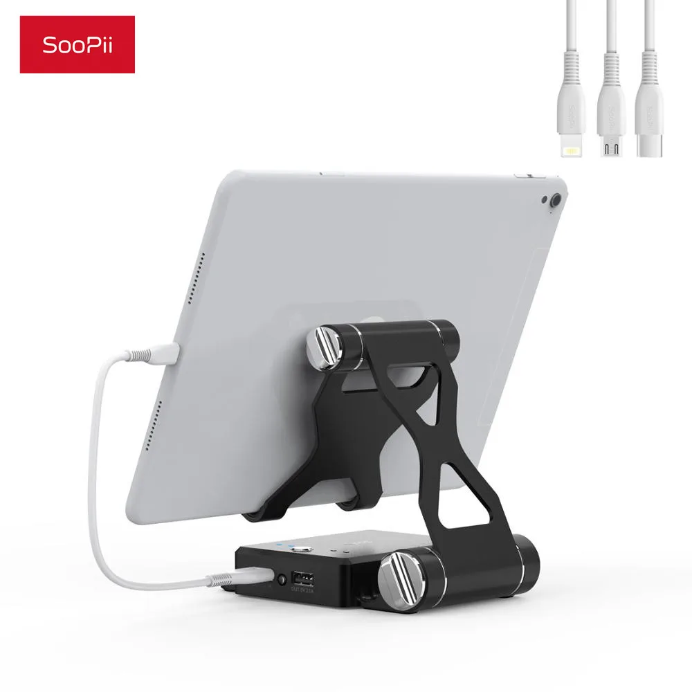 SooPii Tablet Stand with 10000mAh Built-in Battery Charging Base Dual Adjustable and Foldable for 4-13 inch Phones and Tablets