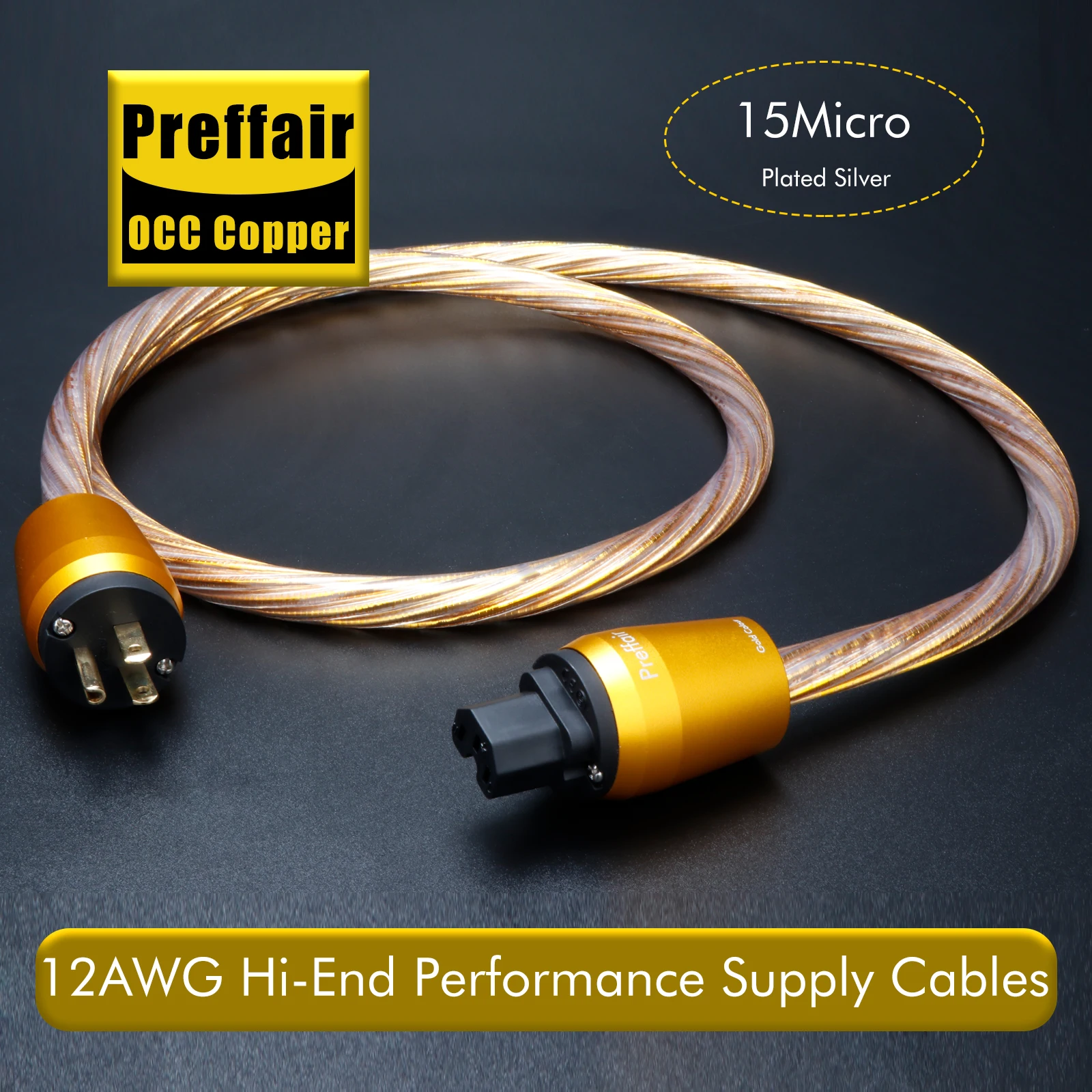 Шнур питания Hi-Fi OCC Медь AU/EU/US Кабель питания Schuko Двойной экранированный аудиокабель C15/C19 IEC Power Gold Plug Connector