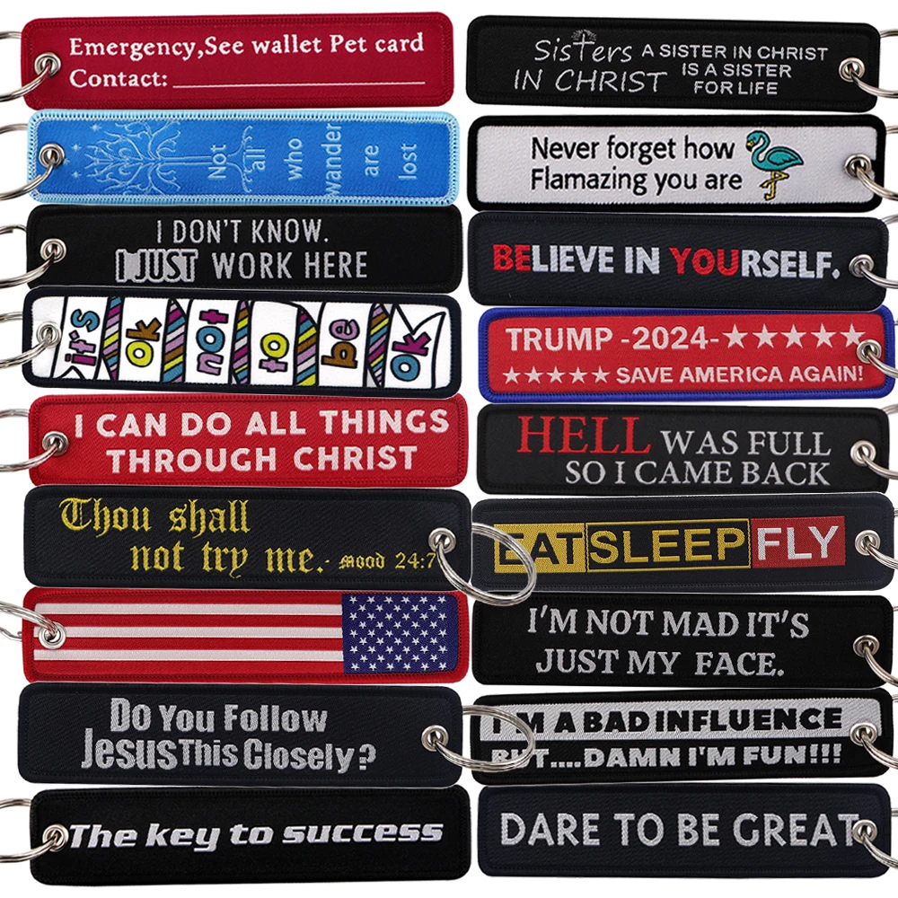 

Novel Quotation Keychain for Cars Backpack Key Holders Fashion Embroidery Keyrings Key Tag Jet Tag Accessories Gift 1PCS