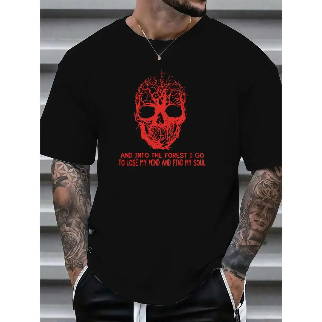 

Men's Forest Skull T-Shirt Summer Dark Art Print Tee Mystical Nature Graphic Loose Oversized Short Sleeve Top