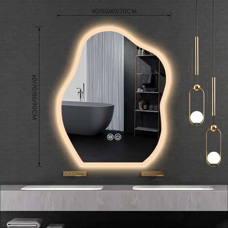 Custom Irregular Frameless Smart LED Bathroom Mirror with Touch Switch Asymmetric Design for Bath Lighting