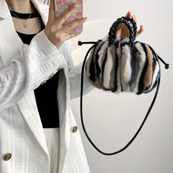 2024 Winter New Fur Ladies Bag Luxury Mink Fur Versatile Color Clash Fashion Hang Bill Of Lading Shoulder Women's Pumpkin Bag