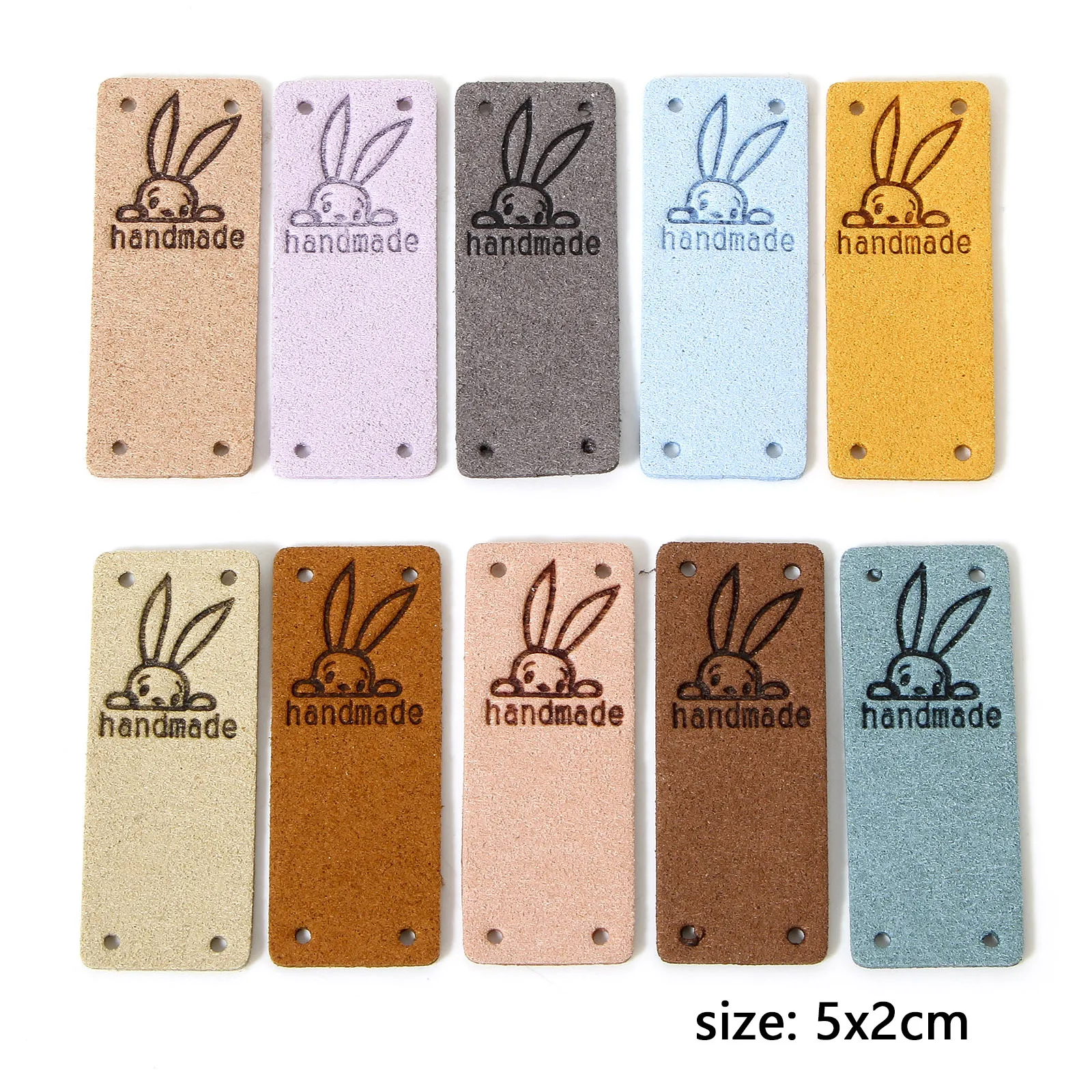 10 PCs PU Easter Day Label Tag For Clothing Rectangle Multicolor Rabbit Pattern \