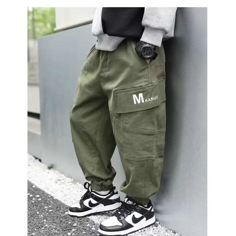 Spring & Autumn Boys Pants 2023 New Children Cargo Pants Sport Casual Pants Teenage Fashion Versatile Pockets Cargo Pants