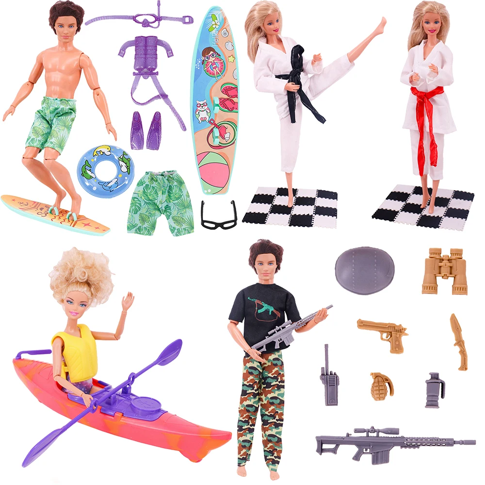 Kawaii Taekwondo Sportswear And Yoga Mat,Surf Boat,Mini Gun Set,Suitable For 11.5 inch 30cm Doll bjd,Kens Doll BJD Blister Toys