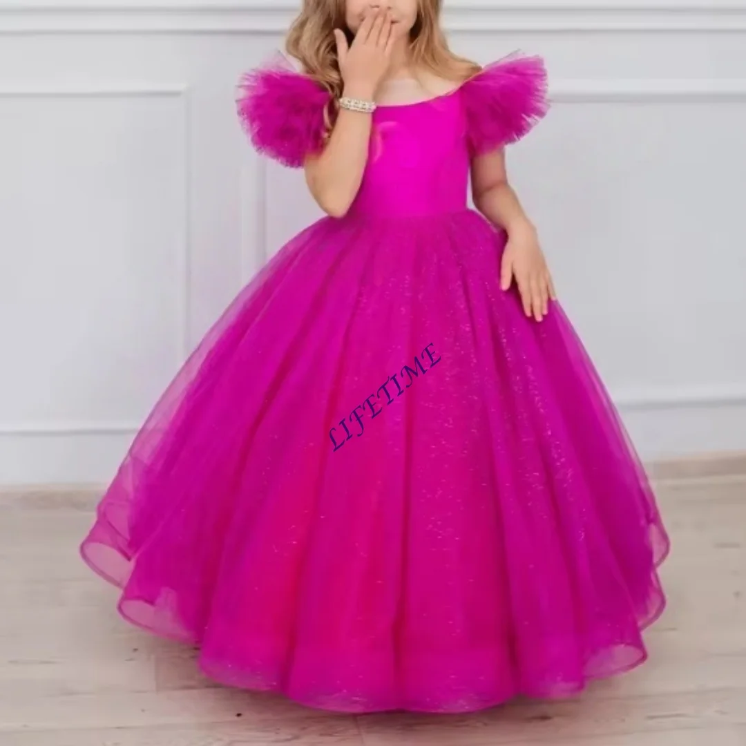 Elegant Pink Shiny Flower Girl Dress Customized for Pageant Dance Performances Holiday Celebrations And Formal Receptions for Be