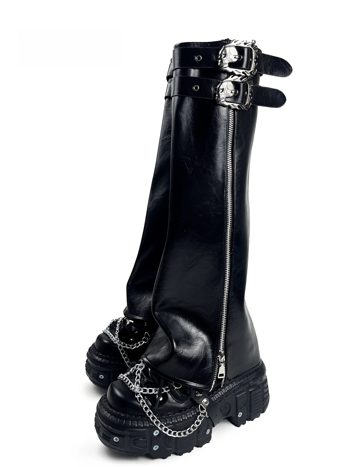 

MibVias Original Cyber Punk Detachable Pants Tube Flatform Shoes Women Short Heavy Metal Rivet Thick Bottom Fashionable Casual