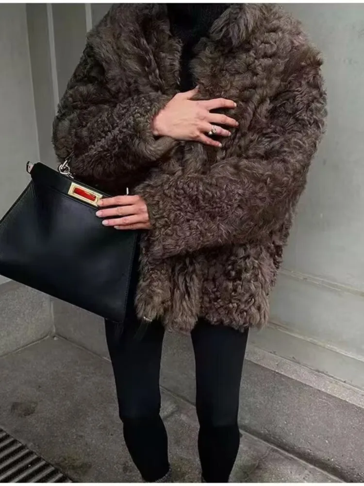 Chaqueta de mujer Otoño Invierno abrigo de lana de piel suelta de lujo de manga larga de cintura alta abrigo elegante para mujer prendas de vestir para mujer