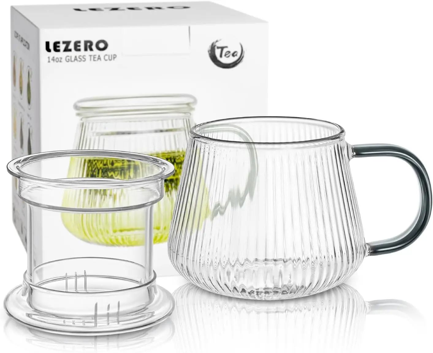 Taza Infusora de Té de Vidrio de Borosilicato con Filtro y Tapa, Apta para Microondas, 14 oz, para Té en Flor y Té de Hojas Sueltas