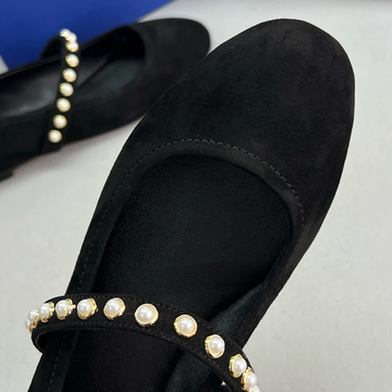 

Dave&Di Minimalist Pearl Decoration Genuine Leather Mary Jane Shoes Retro Flat Shoes French Style Elegant Loafers For Women