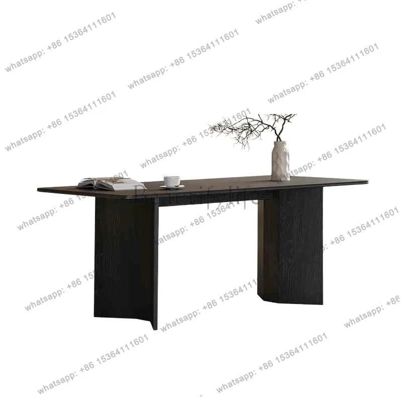 French retro solid wood dining table, living room, black rock slab medium and ancient American household small apartment