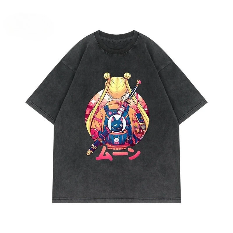 

Sailors Moons Anime Vintage Washed T Shirt Cotton Casual O Neck Short Sleeve Tees Hip Hop Oversized Streetwear Tops Summer 2025