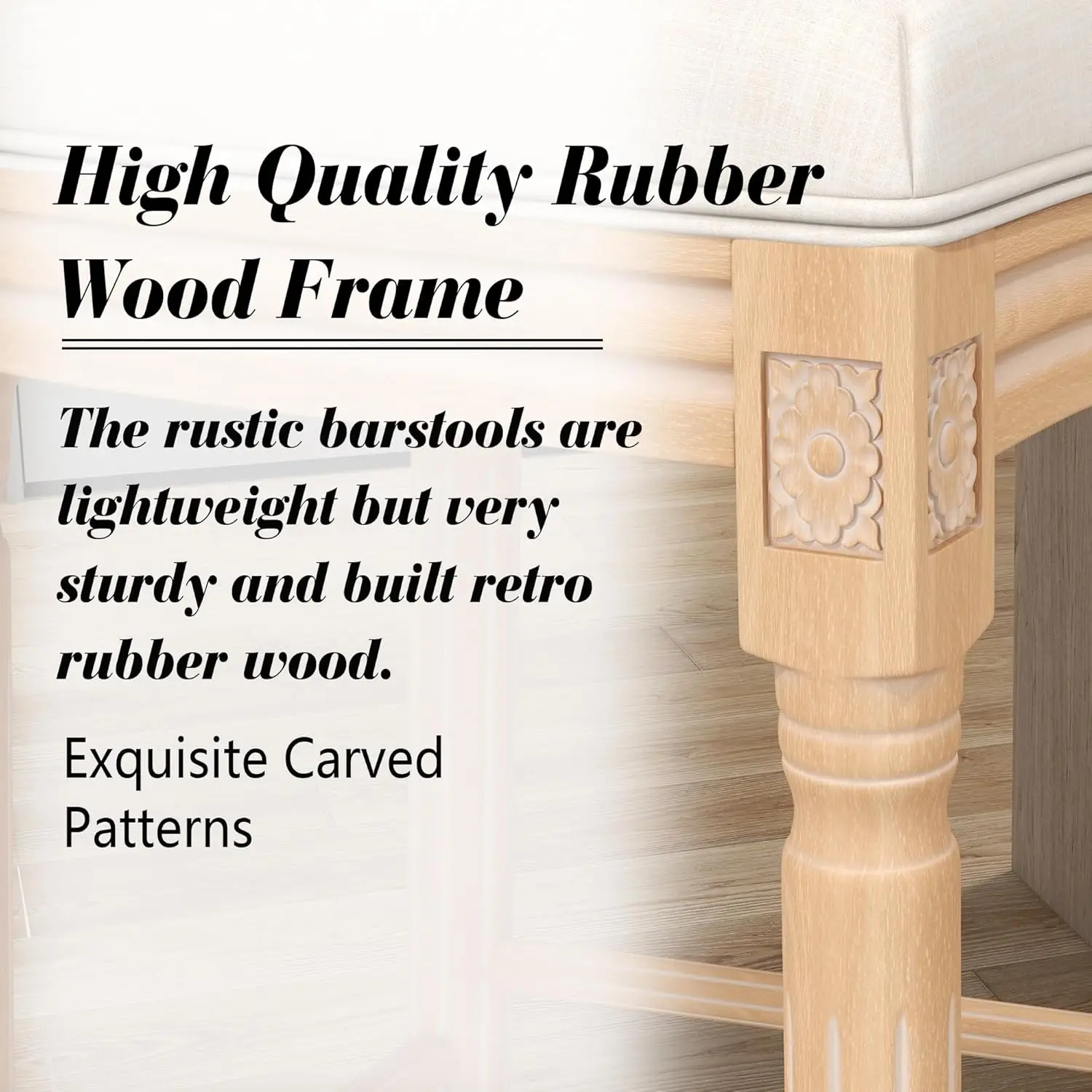 30-Inch French Country Bar Stools Set Of 2, Farmhouse Barstools With Solid Wood Frame And Fabric Upholstered Backrest, Rattan