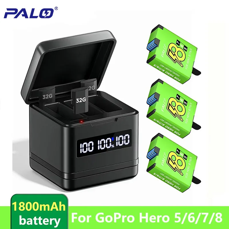For Gopro Hero 8/7/6/5 Battery with LCD Display Multifuntional Smart Gopro Battery Charging Box/Case for Gopro Hero 8 7 6 5