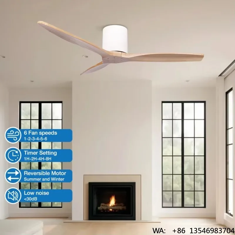 Modern Remote Control 52 Inch 6 Speeds Choice Solid Wood Blade DC Motor Slient Living Room Ceiling Fan