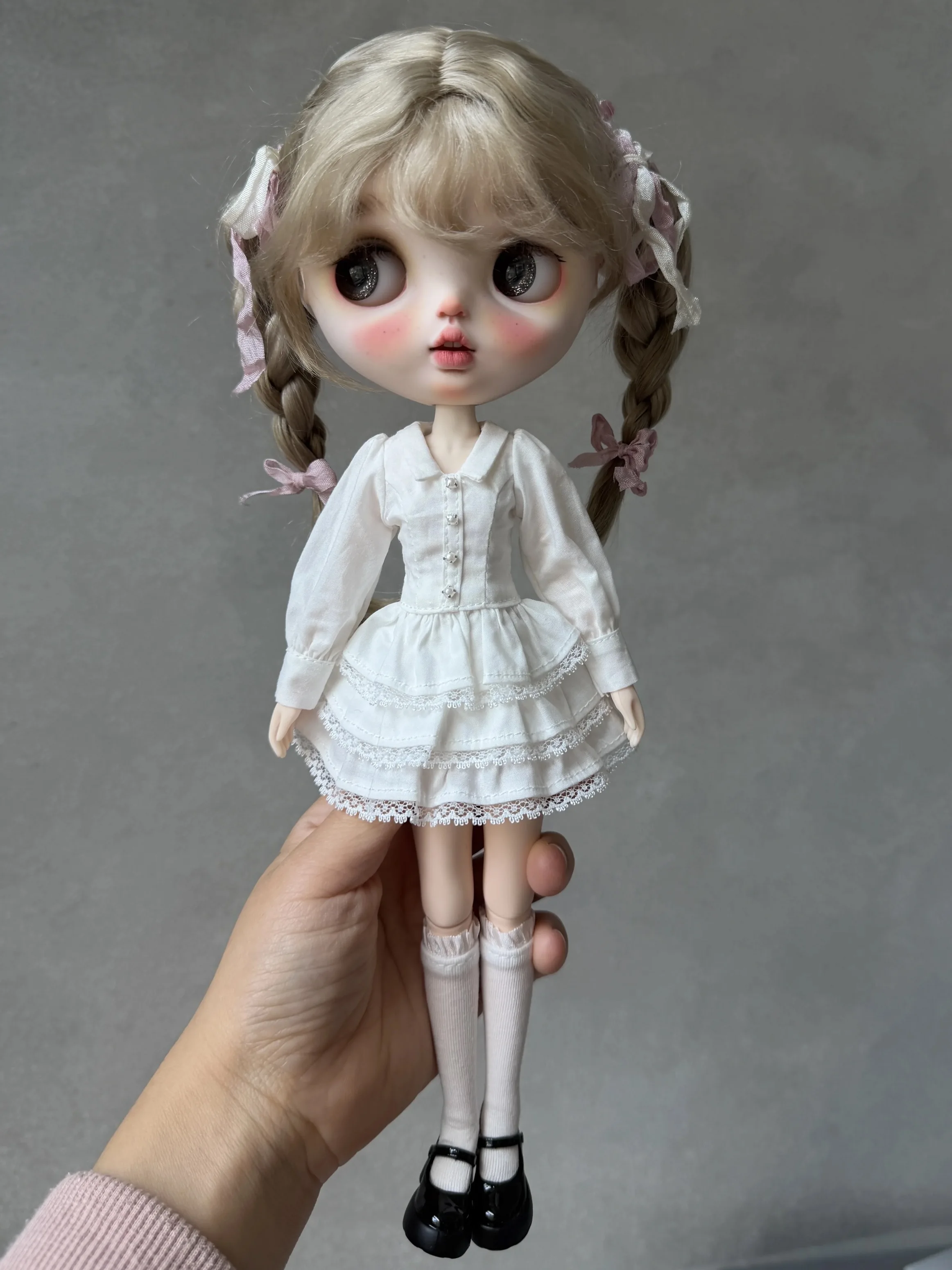 

ICY DBS Blyth Doll Clothes Accessories Sweet Girl White Lace Long Sleeve Cake Dress For 19 Joints OB24 Azone Doll Daily Dress Up