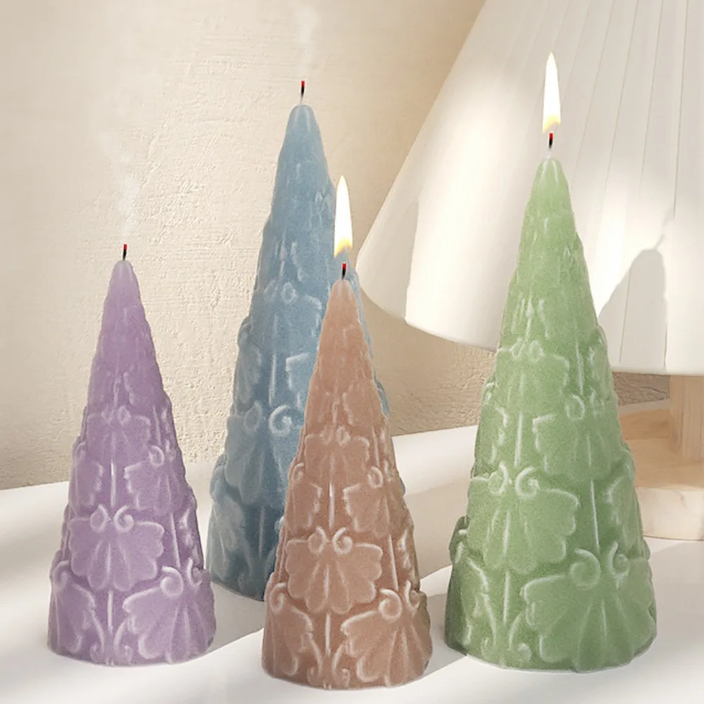 Juego de fabricación de velas de árbol de Navidad de mariposa en relieve DIY, molde de silicona de resina de jabón de cono geométrico de helado, molde de Chocolate, regalo de Fest