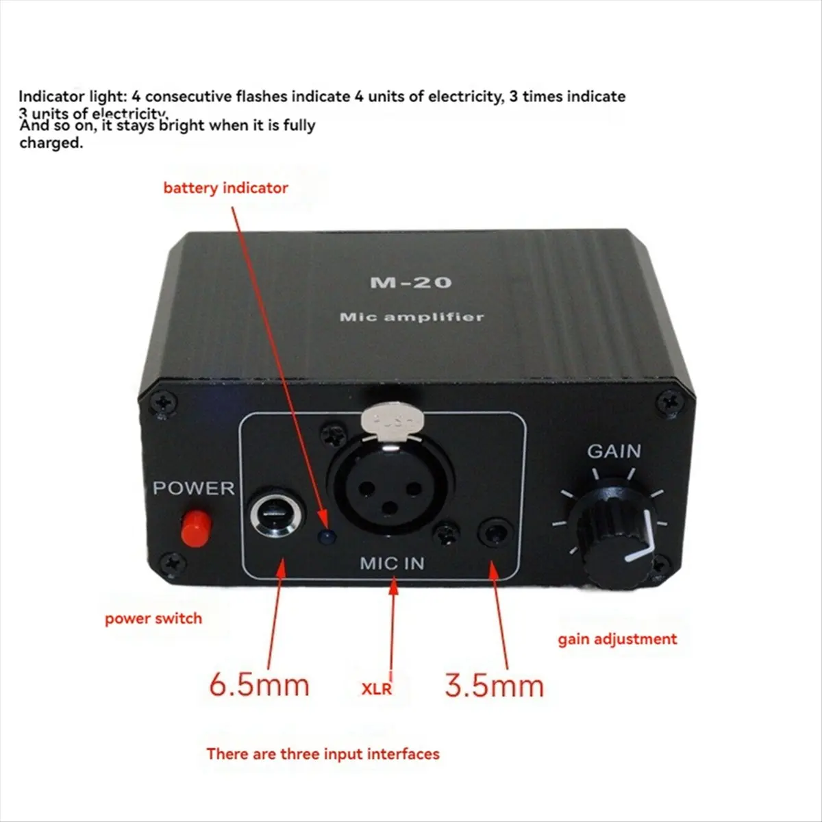 (BOFF) Dynamic Microphone Condenser Mic Amplifier M-20 Audio 48V Phantom Power Charging Black for Live Sound Card Speaker B view 5