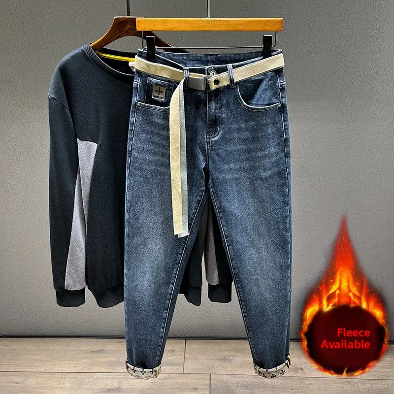 

Men's Fce Lined Straight Leg Jeans Casual Wear Autumn Winter New Sle Loose Fit Versatile Comfortable Long Trousers