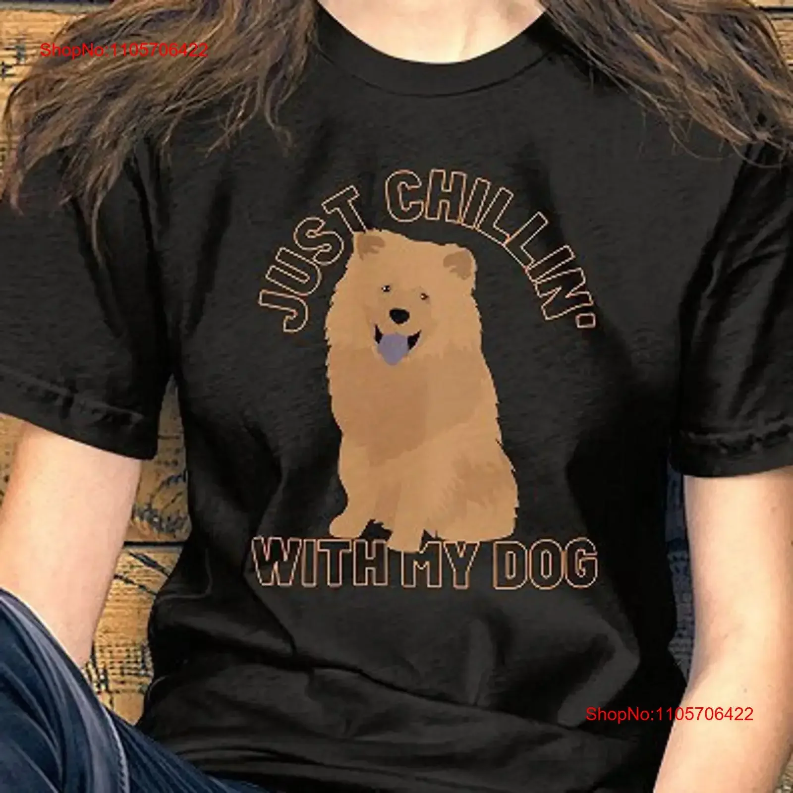 Chow Dog T Shirt UNISEX Cute Spitz Puppy Just Chillin' With My Lover Owner Casual Pet Idea vintage Washed Stretched Unisex