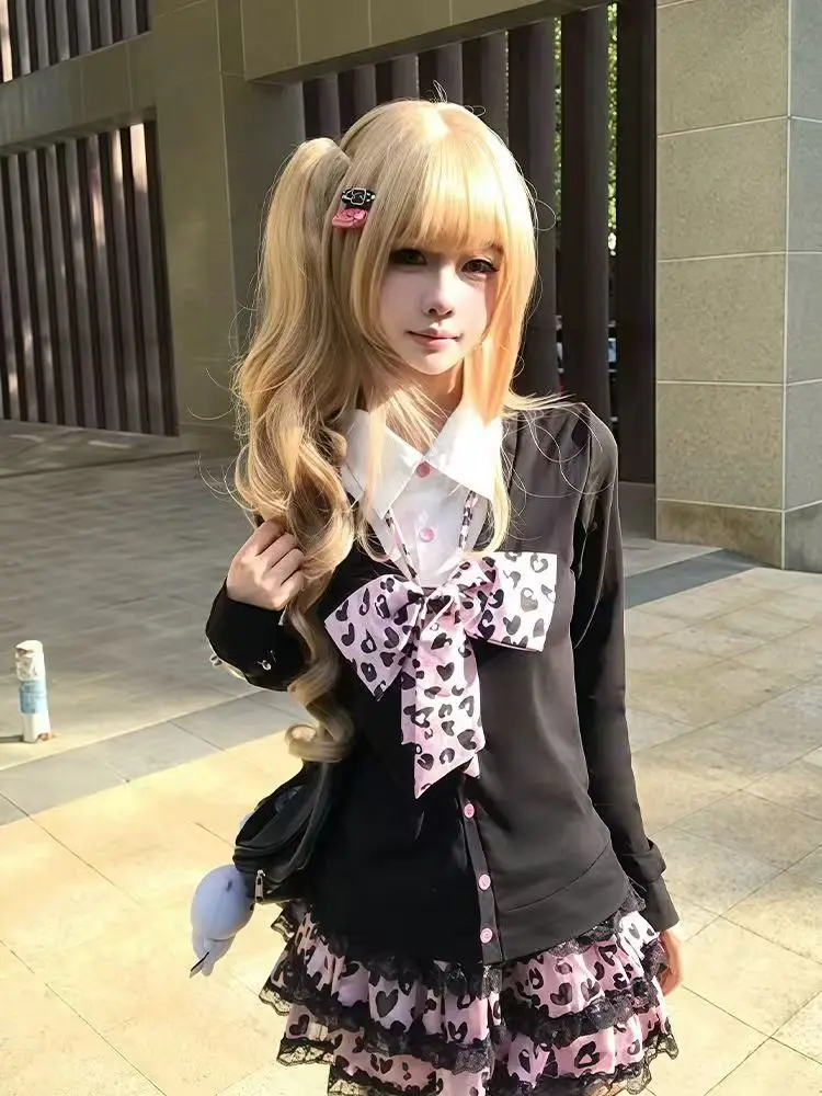 اليابانية Kawaii الرجعية لينة فتاة تنورة مجموعات لوليتا الحلو ولطيف بلوزات بأكمام طويلة + Y2k الدانتيل كعكة تنورة 2025 الخريف ملابس جديدة