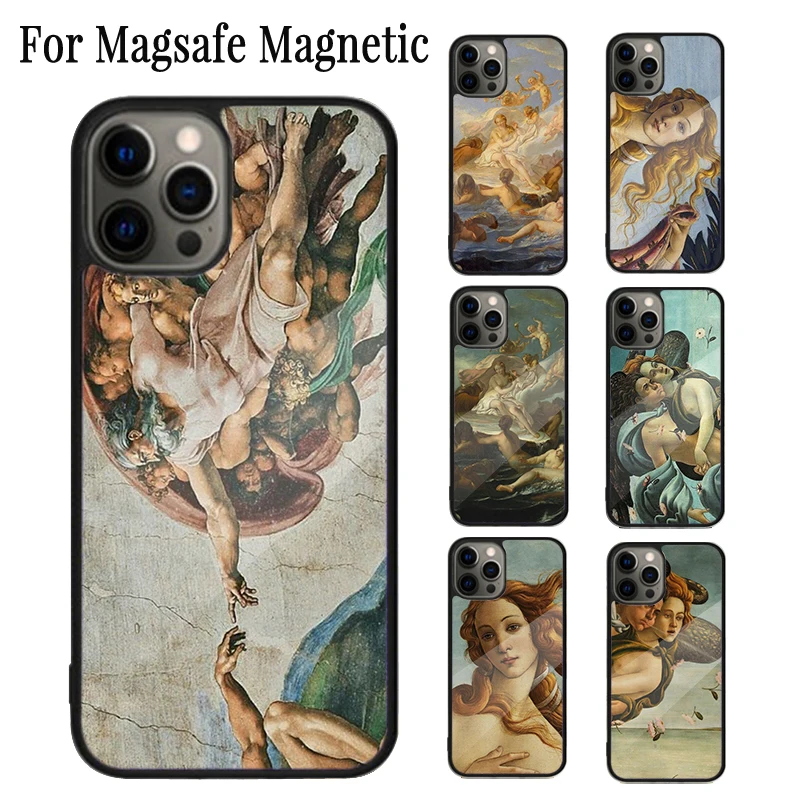 Art Paintings The Birth Of Venus Magnetic Phone Case For iPhone 16 15 14 Plus 13 12 11 Pro Max Magsafe Wireless Charging Cover