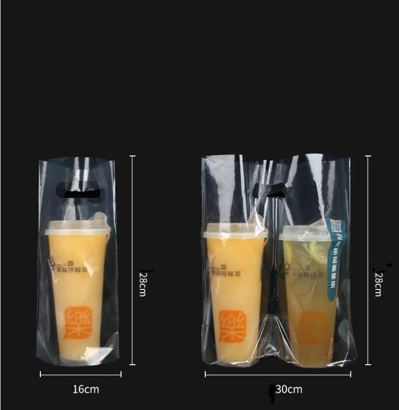 두꺼운 투명 플라스틱 음료 테이크 아웃 백, 두 가지 디자인, 마시는 콜라 컵 포장 핸들 백, 1 컵 팩 가방 ni138, 1000 개