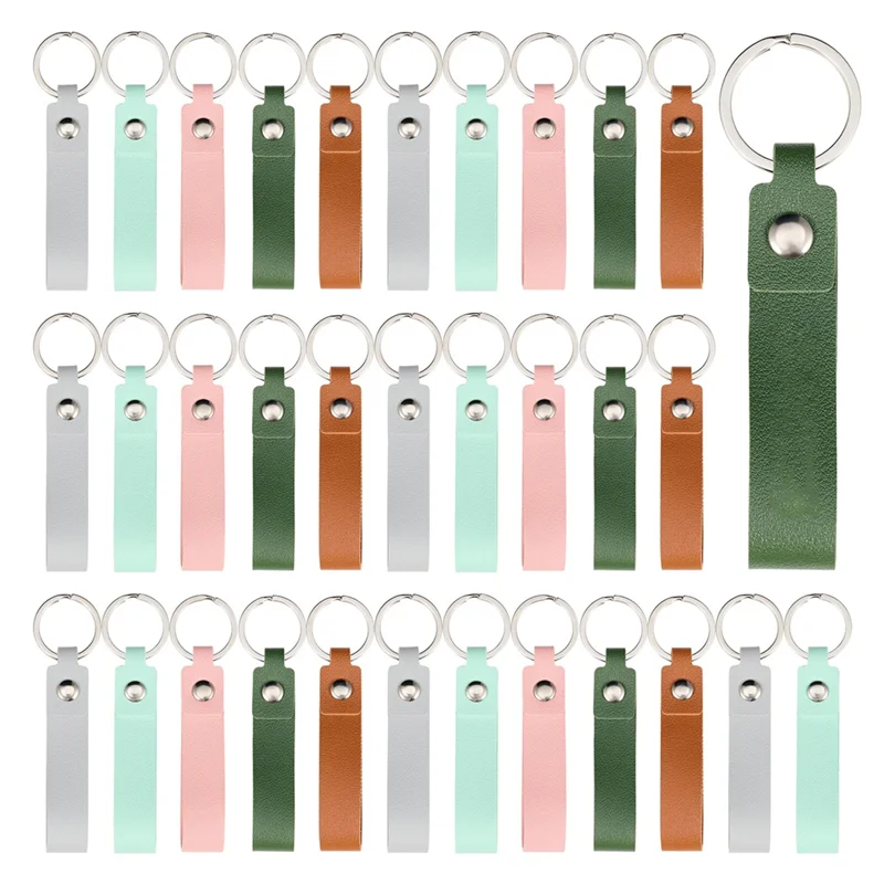 ABUP-50Pcs PU Leather Key Fob Kit, Keychain Blanks With Rives And Key Rings, Rectangle Leather Key Chain Bulk For DIY Craft