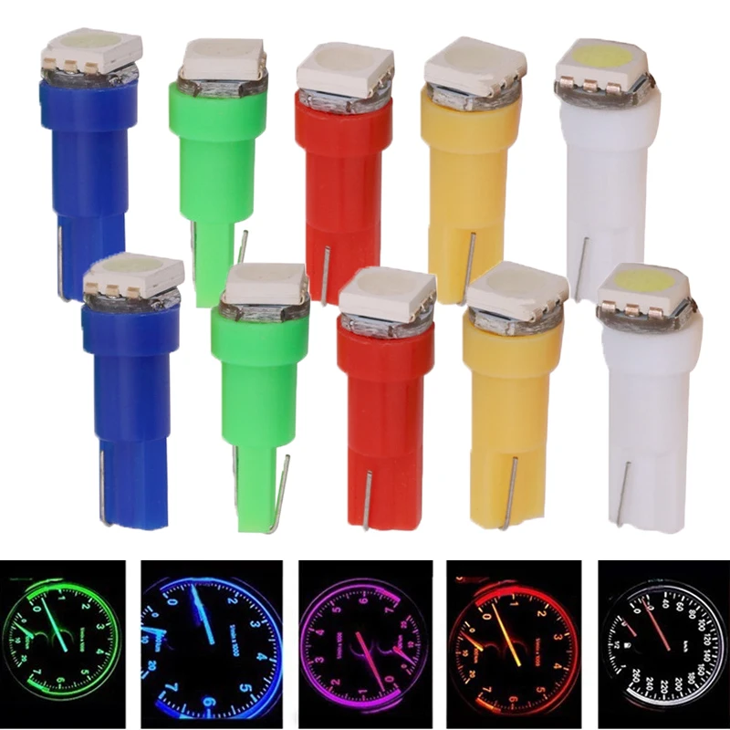 10pcs T5 W5W  5050 1SMD LED Car Wedge Side Bulb Dashboard Warming Indicator Light Auto Board Instrument Panel Lamp