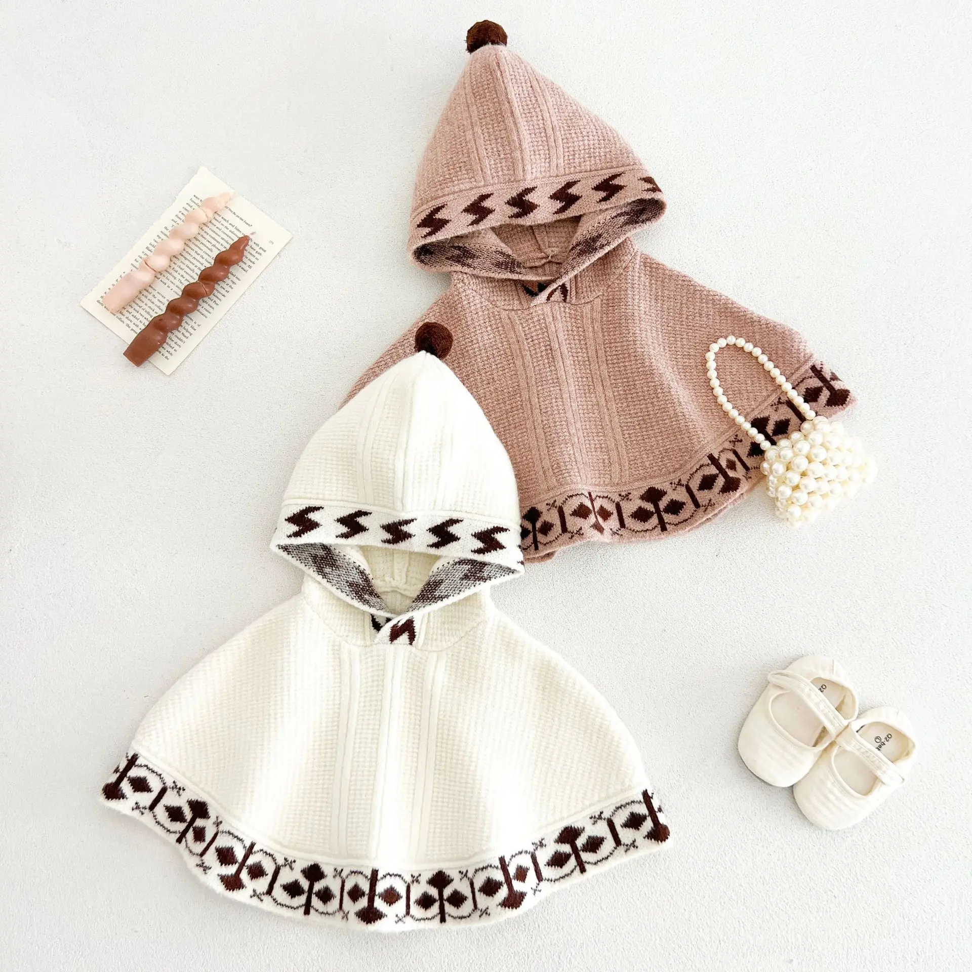 2026 New Fall Winter Korean Style Knit Hooded Cape | Vintage Jacquard Poncho | Cute Windproof Outwear