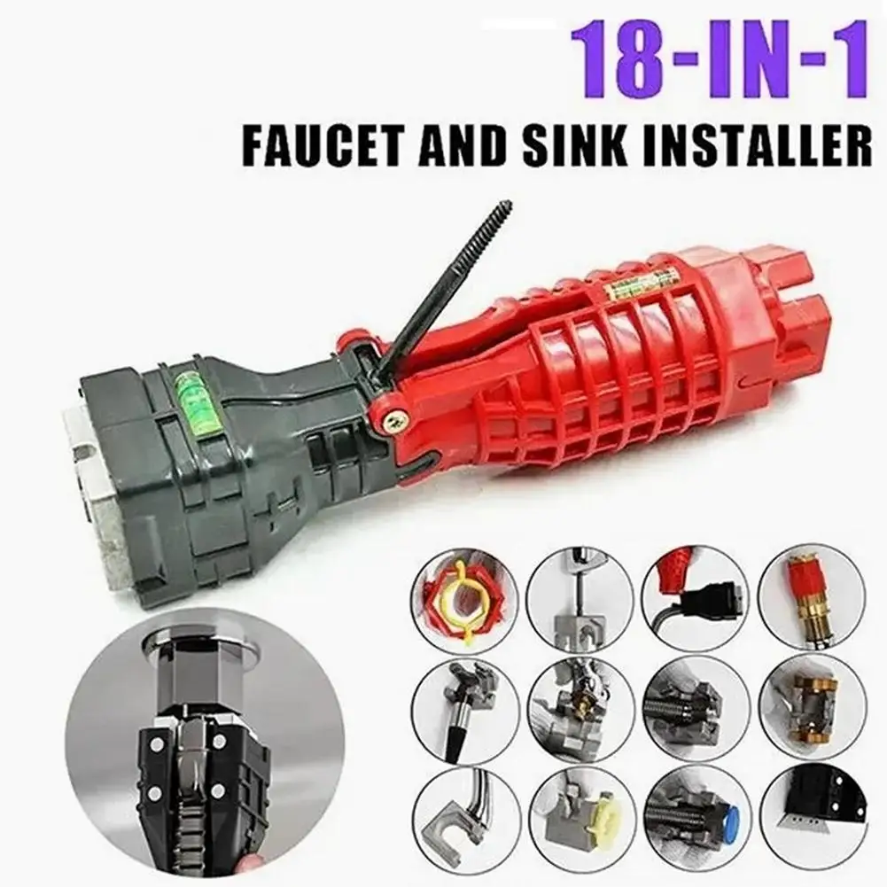 18 In 1 Faucet Sink Installer Tools Pipe Wrench for Plumbers Homeowners Kitchen Bathroom Maintenance Tool Hand Tools