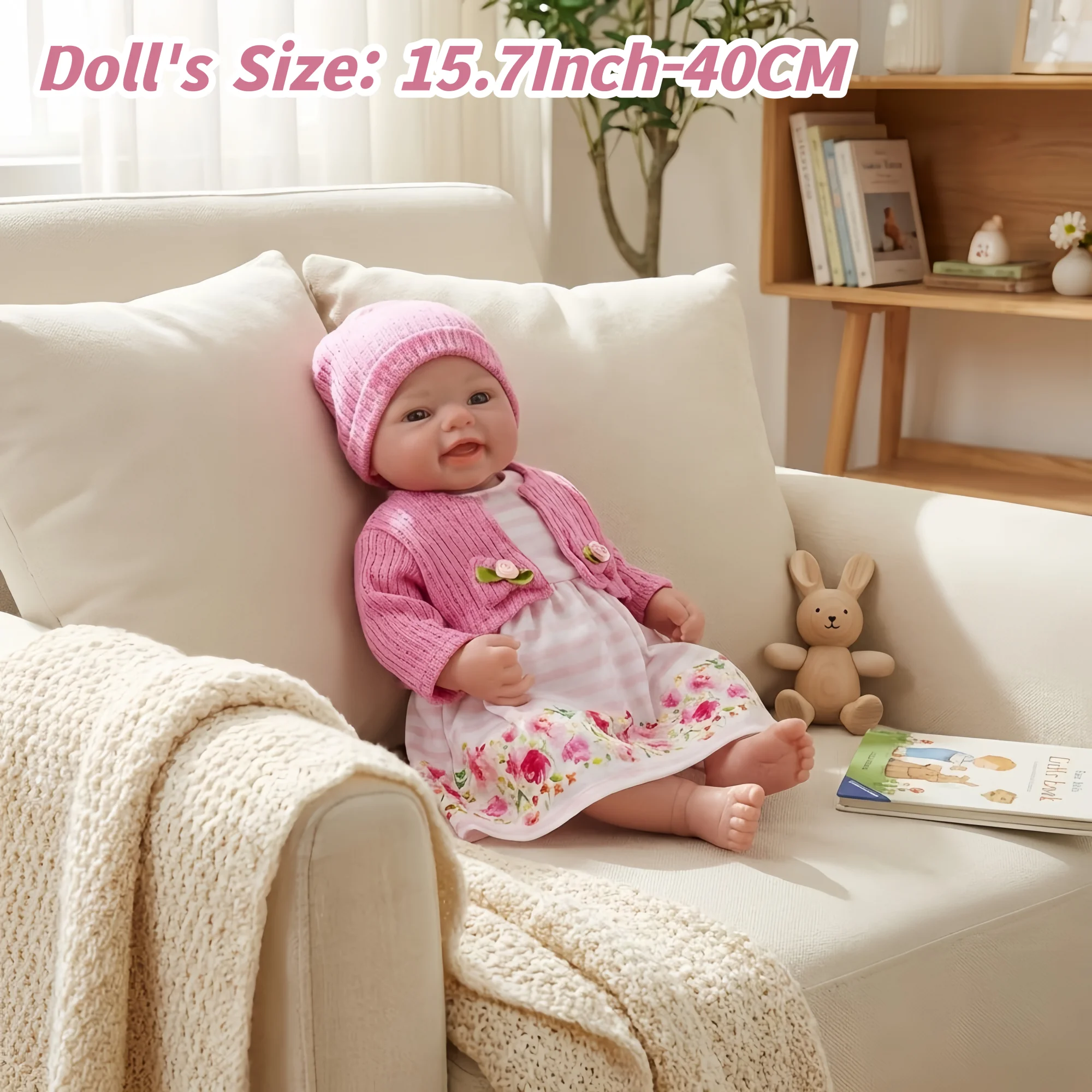 40CM Smiling Silicone Girl Doll With Bald Already Painted Very Cute Lifelike Can Open Mouth reborn de silicona For Kids' Gift