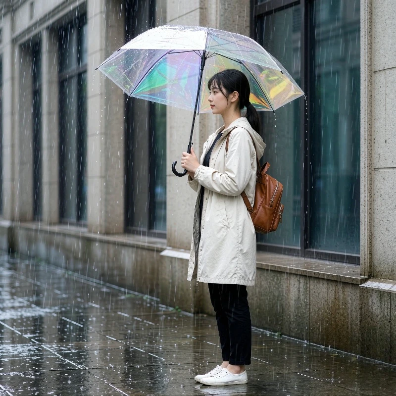 Transparent Rainbow Umbrella Semi Automatic Colorful Laser Film Fashion Clear Rain Umbrella for Adults Outdoor Travel 투명 우산