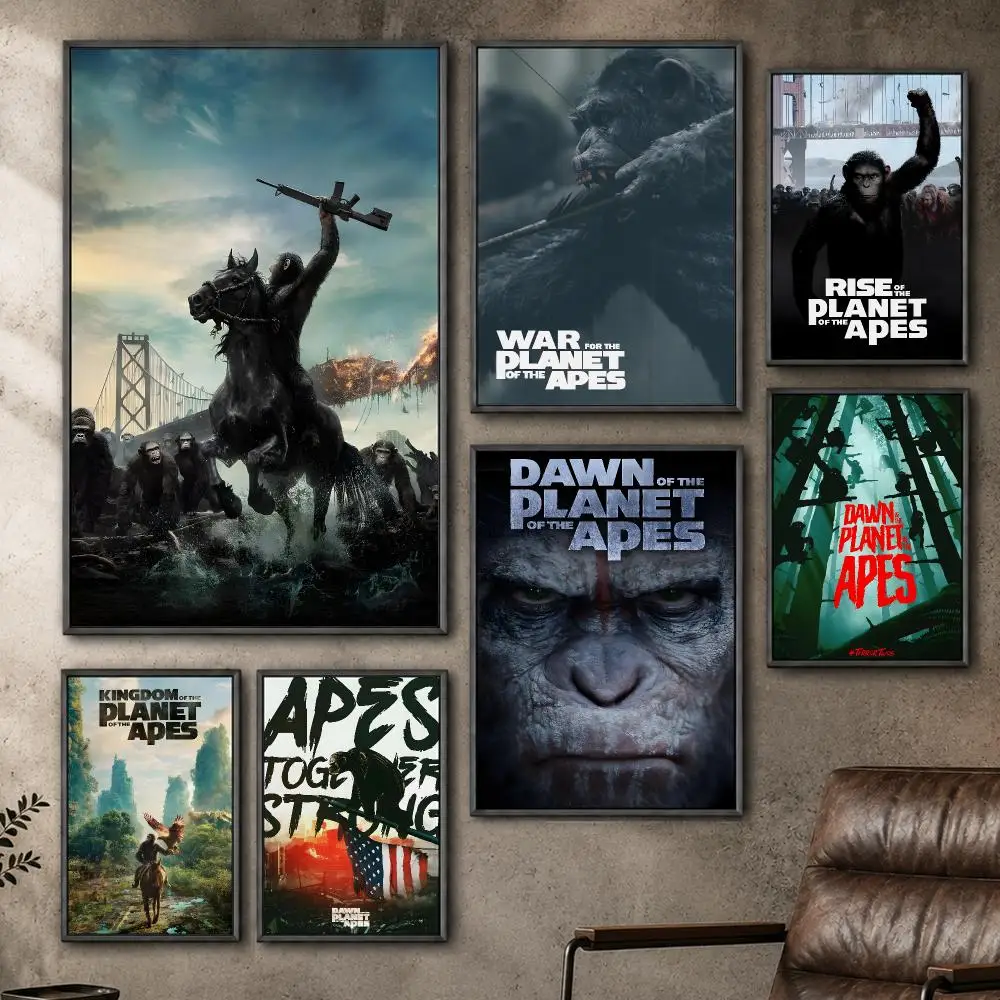 Movie Planet Of The Apes Caesar Sci Fi Classic Poster  PP Self Adhesive Home Garage Dorm Bar Wall Decor Aesthetic Retro Gift
