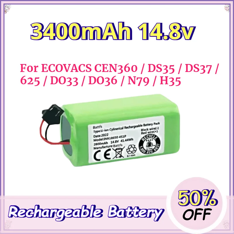 CEN360 2800mAh 3200mAh 3400mAh Battery for for Conga Excellence 950 990 1090 1790 1990 Deebot N79S N79 DN622