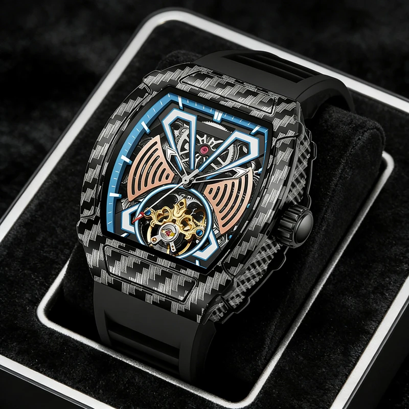 

Мужские механические часы 2026 Original Tonneau с большим циферблатом, модный дизайн, турбийон, водонепроницаемые, светящиеся, роскошные, автоматические