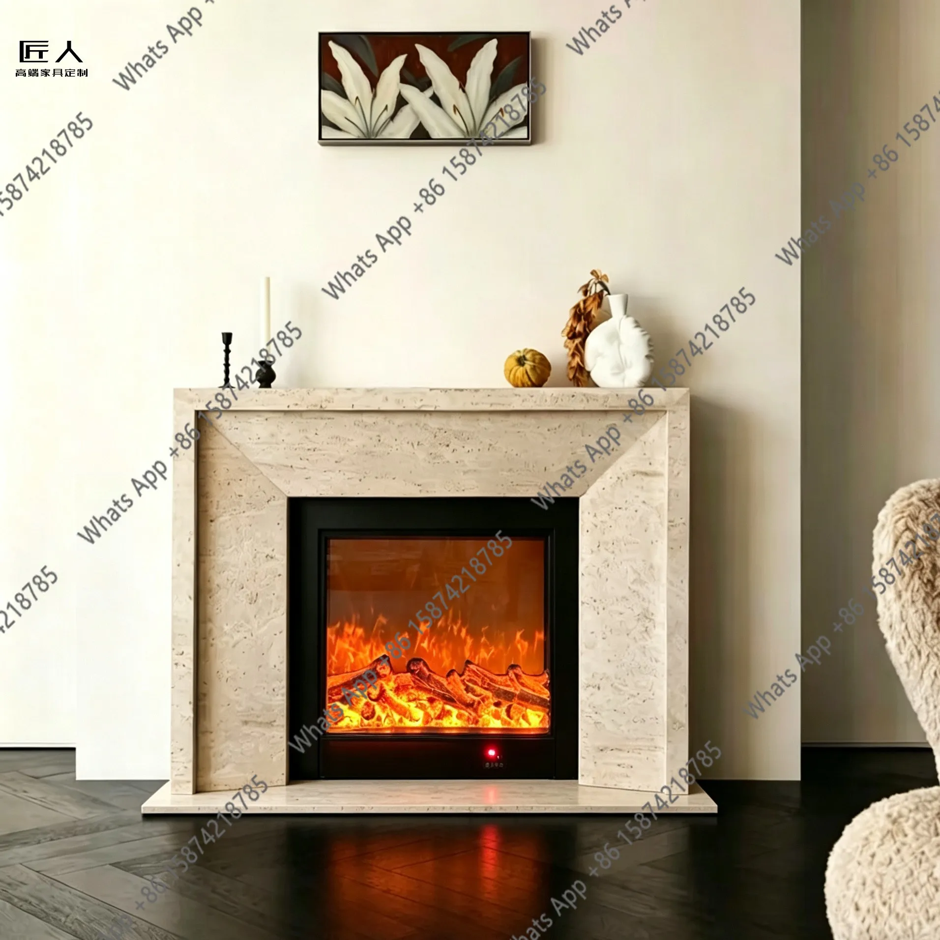 Travertine fireplace imitation natural marble fireplace surprise quiet wind decorative cabinet mantel white beige travertine