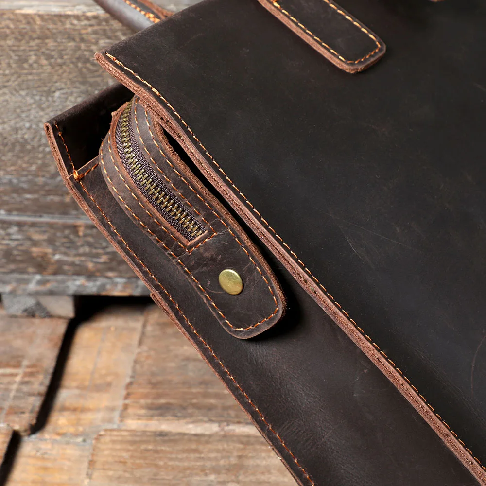 S.WORKER Handgefertigte Vintage-Leder-Aktentasche | Einfache Herren-Business-Handtasche 14" Laptop-Tasche – Detail 23
