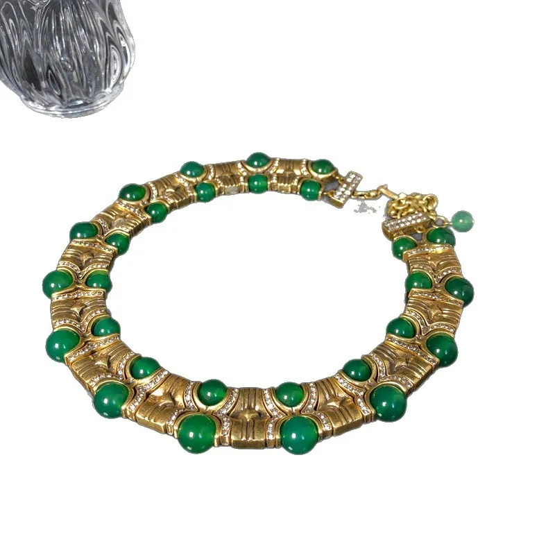 retro-green-agate-beaded-necklace-bracelet-vintage-golden-plated-jewelry-set