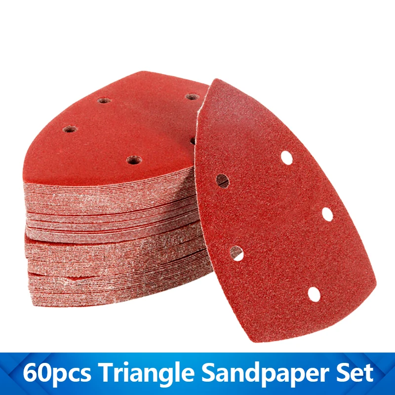 60pcs Triangle Sanding Pads Mouse Sander Pads Sandpaper With 5 Holes 60/80/120/180/240/400 Grit For Delta Sanders Abrasive Tools
