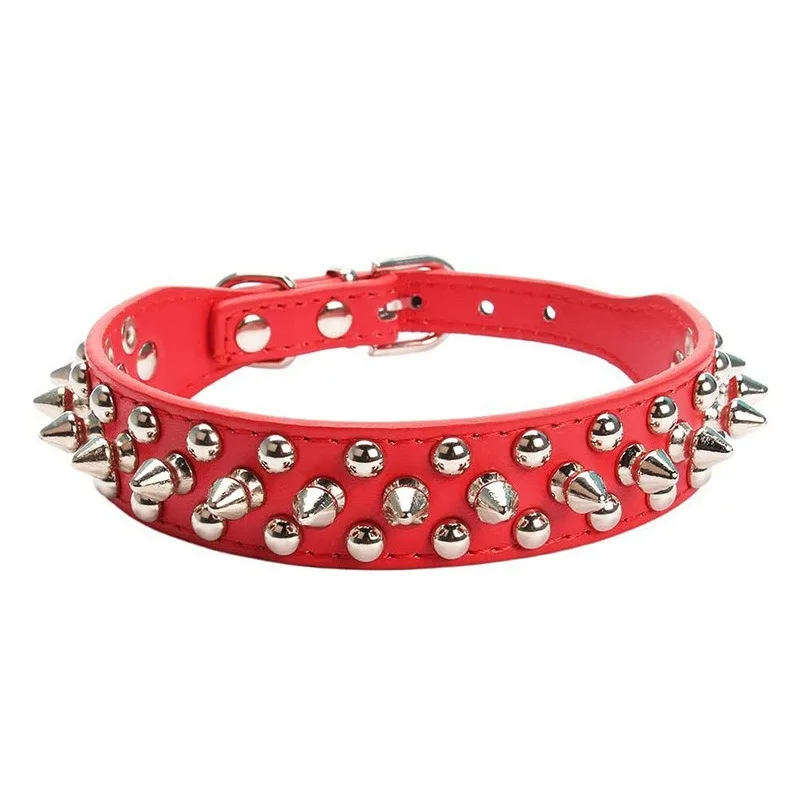 Adjustable Leather Pet Dog collar Neck Strap Supplies PU Punk Rivet Spiked Collar Collars For Small Cat