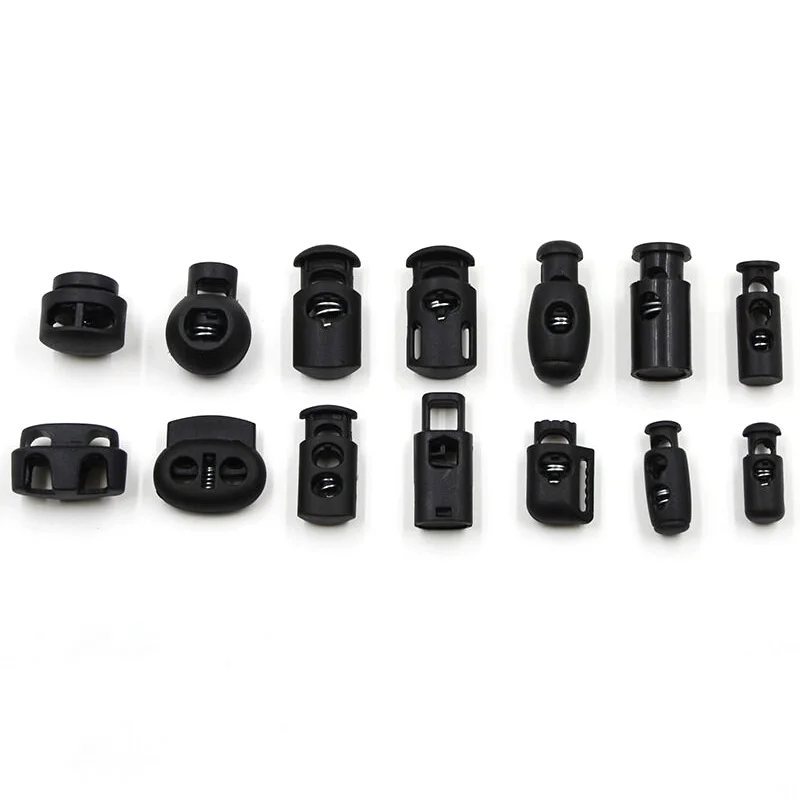 50-300 Stück Schwarze Kunststoff-Federkordelstopper Schnallen-Verschluss Paracord Schuhe Kleidung DIY Nähknöpfe Zubehör – Detail 3