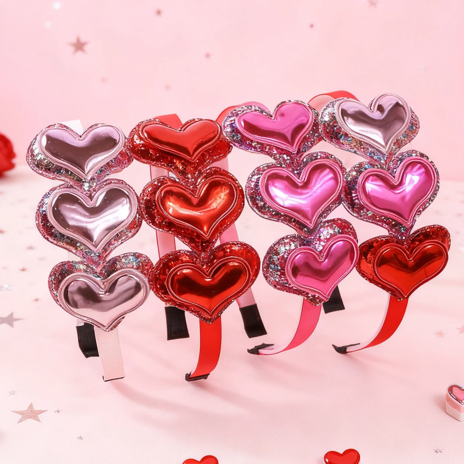 2/4pcs Leather Heart Glitter Sequin Heart Decor Headbands For Kids Girls Valentine’s Day Date Party Gift Decor Hair Accessories