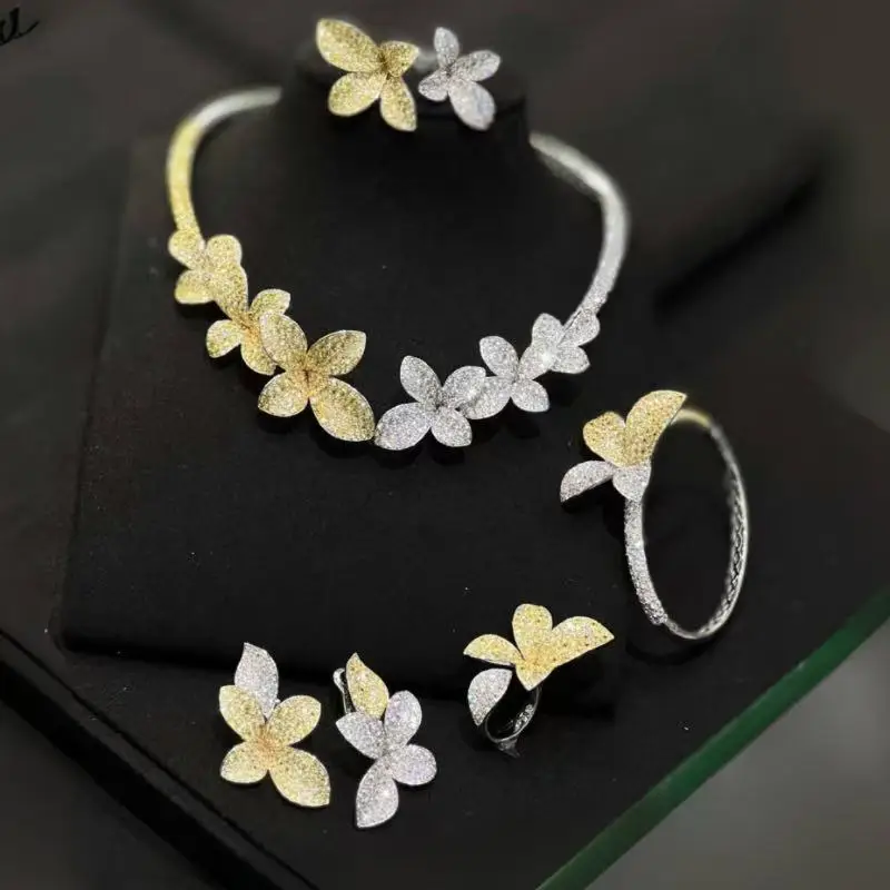 

BELLUX Blossom Series Silver Jewelry Set for Women Luxury Schmuck Set Complete 925 Silver Brands Jewelry Collection for Women