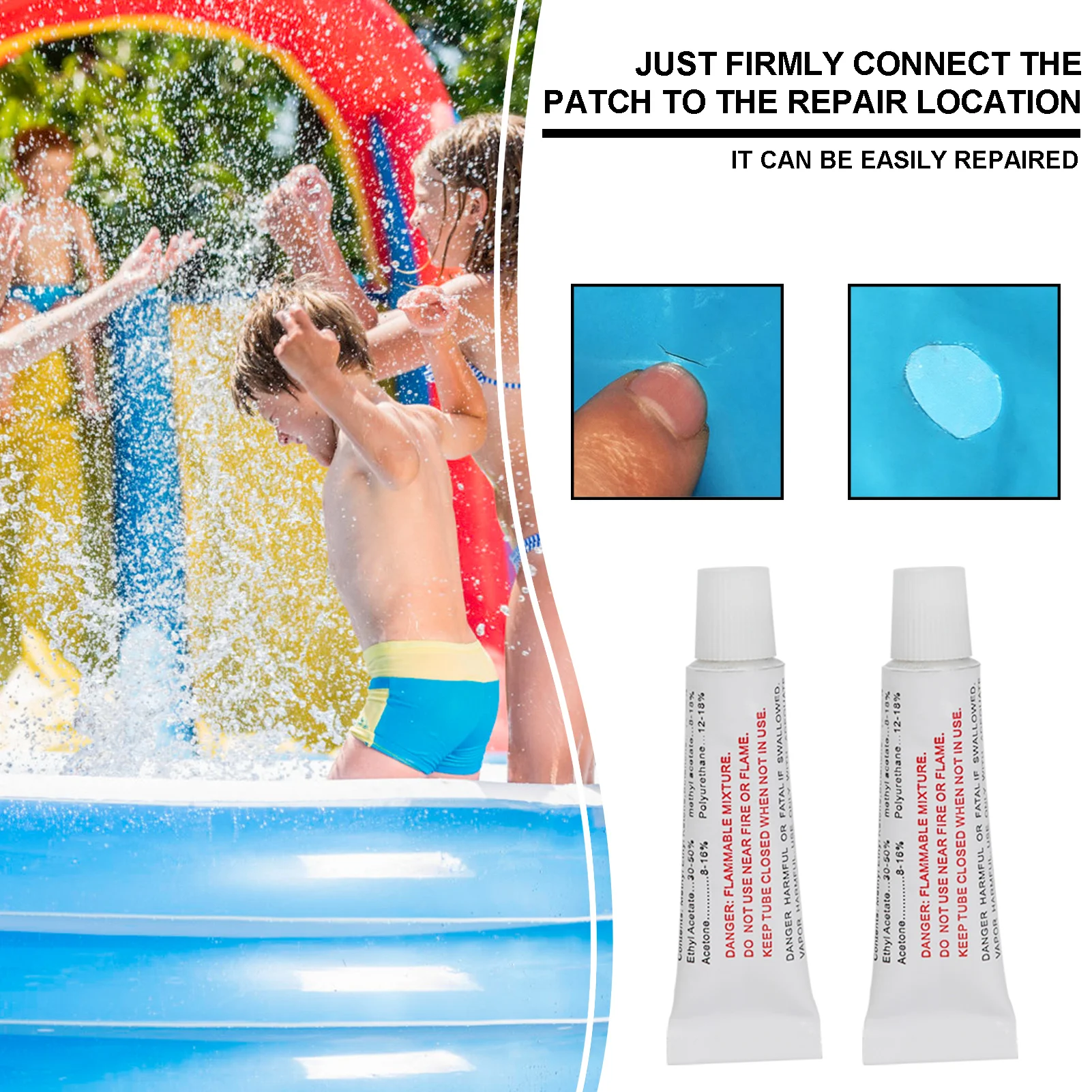 Kit de parches de pegamento de reparación de PVC para piscina inflable, colchón de aire, barco, tela de vinilo, adhesivo impermeable de secado rápido, Color aleatorio