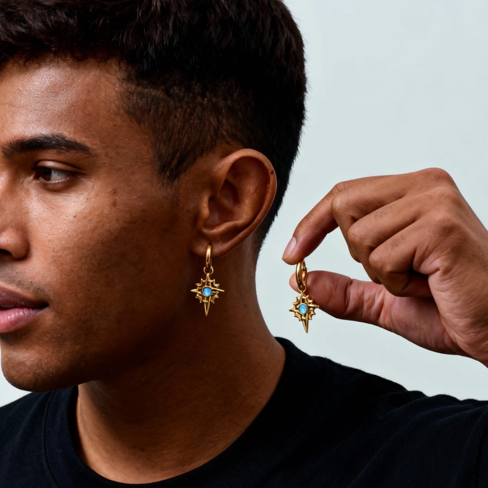 Moonstone Stainless Steel Hoop Earrings for Men Boys,Waterproof Stainless Steel Star Ear Drop,New Fashion Hiphop Jewelry Gifts