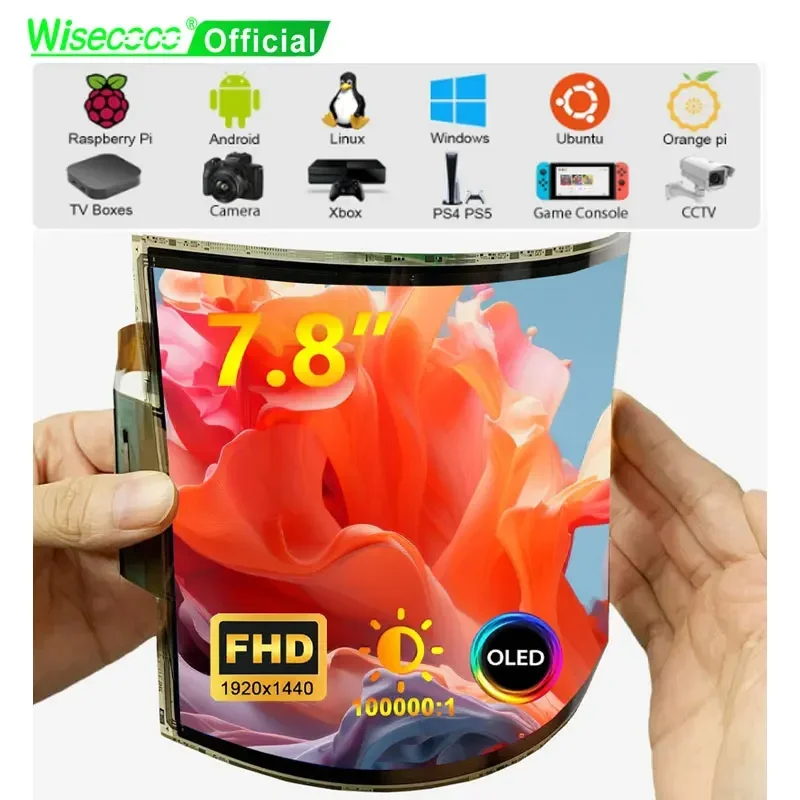 Wisecoco 7,8 Zoll FHD 1920x1440 flexibles Display OLED gebogener biegsamer Bildschirm AMOLED für MacBook Raspberry Pi Linux Windows