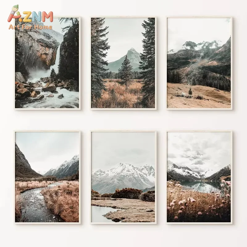 Tranquil Foggy Forest Posters Snow Mountain Landscape Photography Wall Art Canvas Print Paintings Nature Pictures for Home Decor