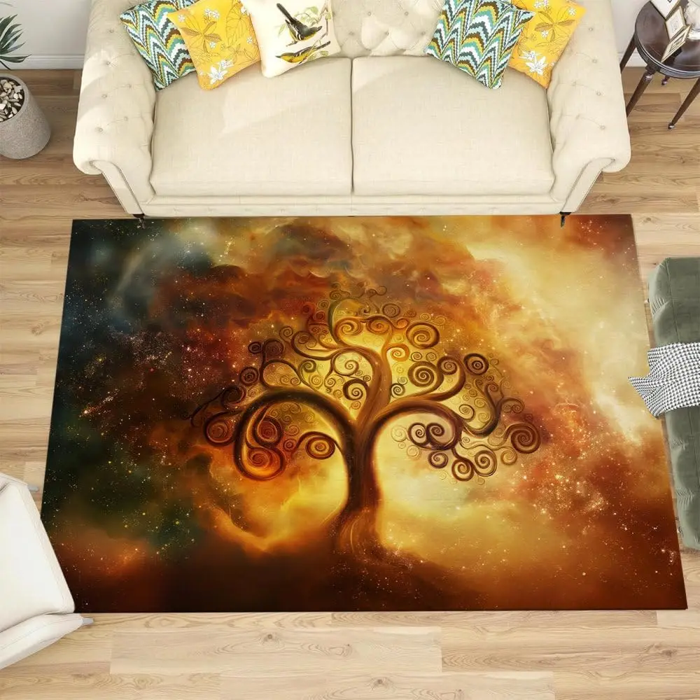 Modern Tree Under The Starry Sky Rugs, Living Room Rug, Non-Slip Extra Large Size Soft Touch Short Pile Style Carpet, Area Rugs